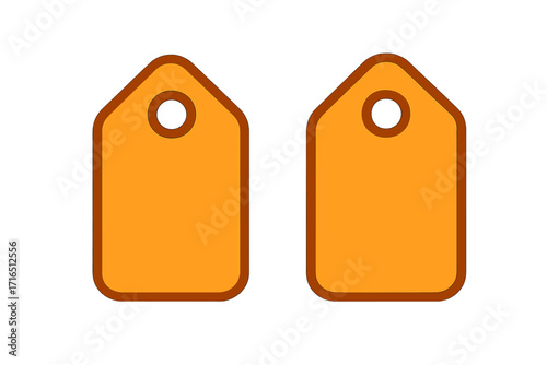 Orange Price Tag Vector Icons Set. Blank Merchandise Sale Labels. Flat Cartoon Illustration. Isolated Decorative Design Elements for Sticker, Discount, Shopping, Retail, Deals, Tag, Promotion Concept