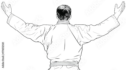 Confident Male Fitness Trainer Celebrating Success with Arms Raised