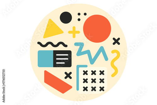 Memphis geometric abstract background. Funky 80s 90s retro style pattern with colorful shapes. Modern vector illustration for creative poster, banner, or web design print.