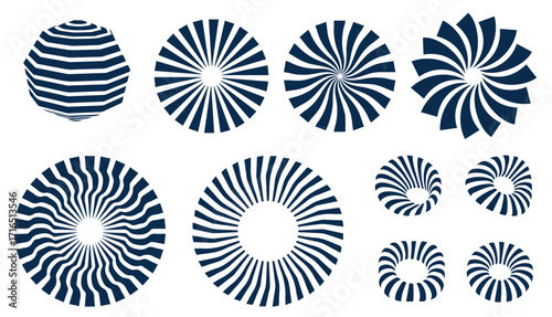 Spiral and swirl motion twisting circles design element set. Vector illustration