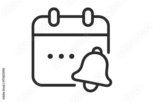 Calendar reminder icon with notification bell. Linear vector for event scheduling, deadline alarm, and appointment alert. Time management, planning, and agenda symbol.
