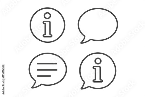 Information icon set. Help, support, FAQ. Speech bubble, chat, message symbol. Communication concept. Info sign. Line art pictogram collection for web, ui, ux design.