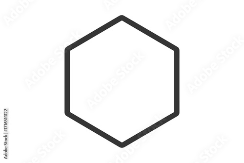 Minimalist hexagon outline, geometric polygon shape, modern vector icon, black linear frame, mathematics, abstract structure, isolated transparent background graphic element for design concepts