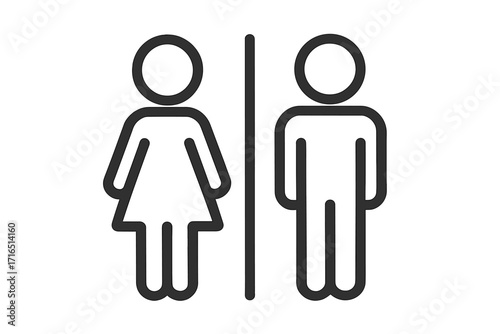 Restroom sign vector icon with man and woman figures. Male and female toilet symbol for public facilities. Simple WC pictogram, gender silhouette illustration for washroom.
