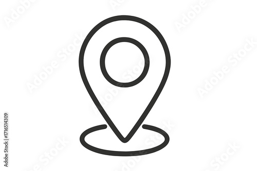 Location pin icon for maps and navigation. GPS marker symbol for indicating a destination, place, or address. Simple line art vector of a geolocation pointer for travel.
