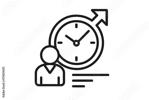Time management icon for productivity. Employee performance and efficiency concept. Business workflow optimization, project deadline symbol. Fast work, career growth metaphor. Vector.