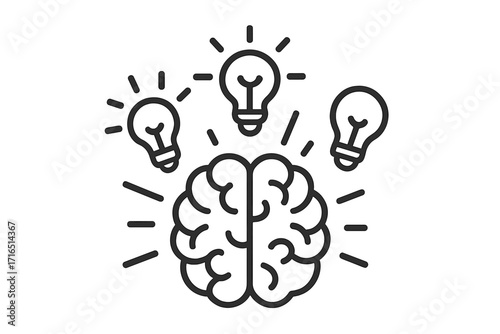 Brainstorming concept with brain and light bulbs. Creative idea, innovation, and intelligence symbol. Metaphor for problem solving, inspiration, and creative thinking. Mind power icon.