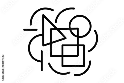Abstract geometric shapes. Concept of chaos and order, confusion, problem solving. Tangled and untangled lines. Vector linear design element, icon, logo or symbol. Simple.