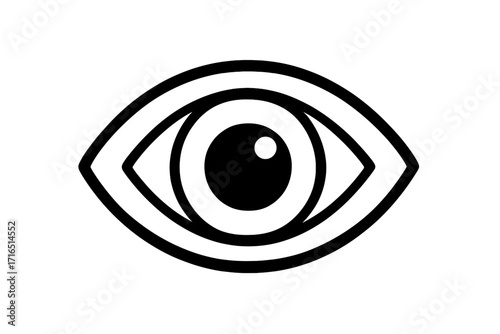 Eye icon vector. Simple eyeball line symbol. Black and white outline illustration for vision, sight, and perception concepts. Minimalist graphic logo for ophthalmology design.