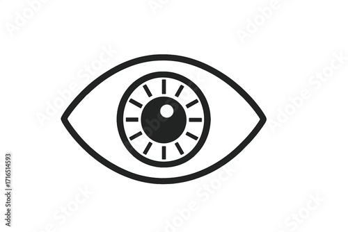 Vector eye icon, eyeball symbol in simple linear outline style. Graphic illustration for concepts of vision, sight, look, watch, observation, and ophthalmology care.