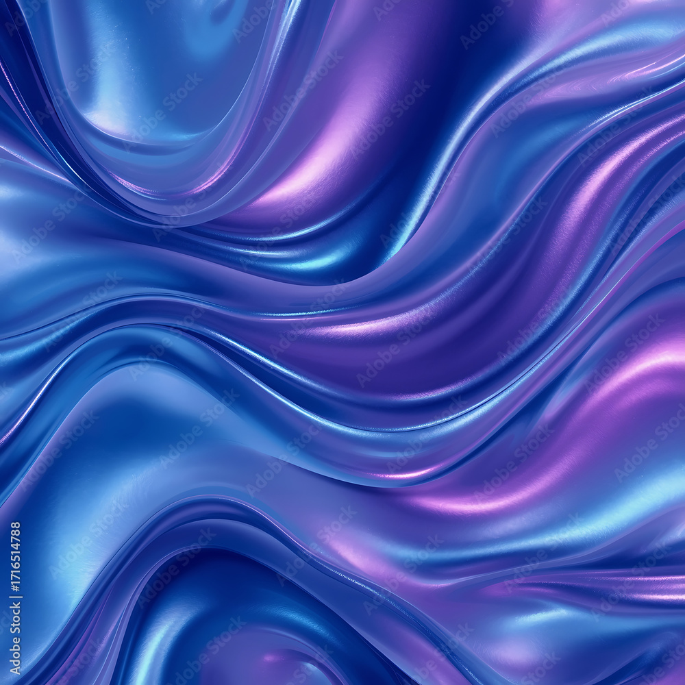 Fototapeta premium Iridescent Abstract Metallic Waves in Blue and Purple