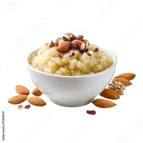 Delicious semolina dessert with almonds and raisins, a sweet treat perfect for any occasion, offering a taste of tradition and comfort.