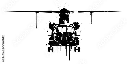 Grunge Stencil of a Military Transport Helicopter