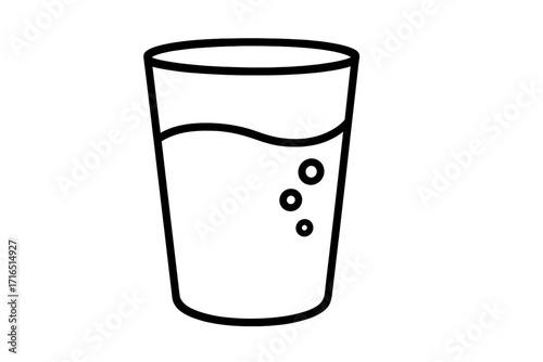 Glass of beer or soda pop vector line icon. Simple outline drawing of a pint glass with a carbonated drink and bubbles. Minimalist beverage, alcohol, or water illustration.