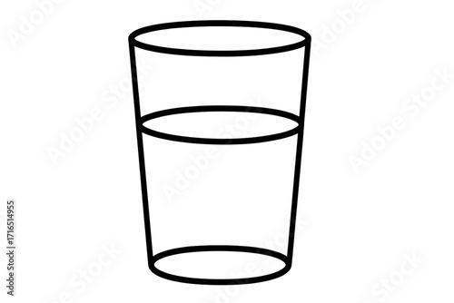 Glass half full or half empty outline icon. Simple line art vector of a drink, water, or beer. Metaphor for optimism and pessimism. Beverage in a tumbler pictogram.