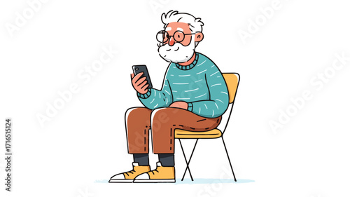 Senior Man Sitting, Using Smart Phone - Professional Technology Concept