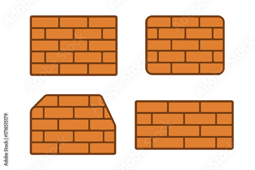 Brick wall icon set vector. Simple flat cartoon illustration. Construction material. Building masonry texture background. Barrier or obstacle symbol. Graphic design elements.