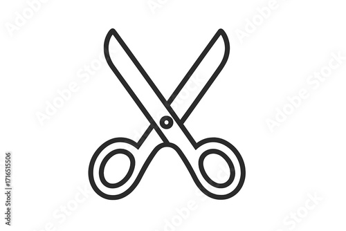 Scissors icon simple line art vector. Black outline of open shears tool for cutting. Graphic design element for office, school, crafts, web, app, or logo design.