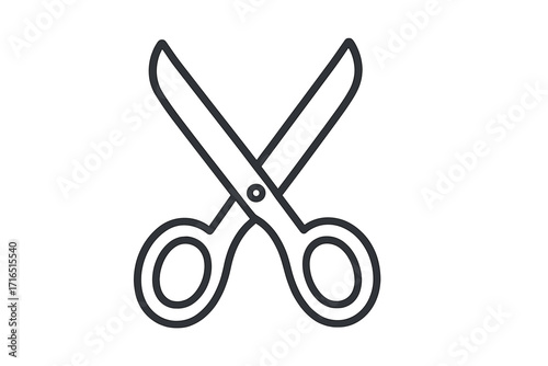 Scissors icon simple outline vector graphic for cutting. School and office supply. Craft, tailor, hairdresser tool. Barbershop symbol. Editable line art for web and print.