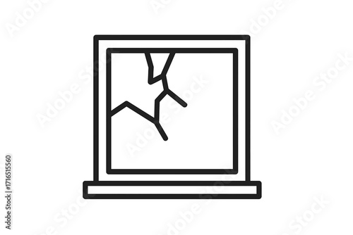 Broken window line icon. Shattered glass symbol. Damage, destruction, and vandalism concept. Minimalist vector illustration for web design, apps, and graphic elements.