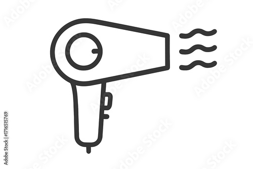 Hair dryer line icon. Minimalist blow dryer vector illustration for beauty salon and hairdressing. Hair care and styling tool symbol. Simple outline electric appliance graphic.