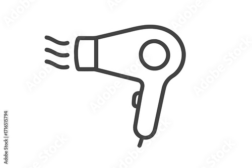 Hair dryer icon. Minimalistic linear pictogram. Blow dryer symbol for web, graphic design, apps. Beauty salon & hairdresser tool. Hairstyle & styling equipment vector illustration.