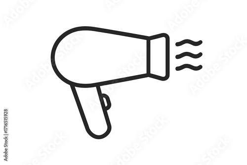 Hair dryer outline icon. Minimalistic blow-dryer symbol for web and graphic design. Vector pictogram for beauty salon, hair care, appliance, and styling concepts. Simple line art.