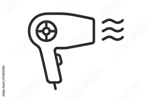 Blow dryer line icon. Hairdryer vector symbol. Hairdressing and beauty salon equipment sign. Hot air appliance for styling and drying hair. Minimalist outline pictogram.