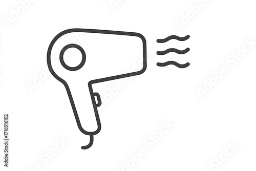 Hair dryer icon, blow dryer symbol. Hairdressing salon equipment for styling and grooming. Minimalistic thin line art vector illustration. Beauty and hair care appliance pictogram.