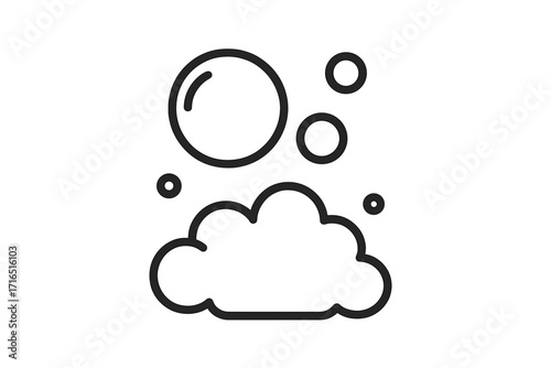 Bubble and foam outline line icon. Vector illustration of soap suds, lather, and fizzy water for cleaning or washing concepts. Simple line art for web and graphic design.