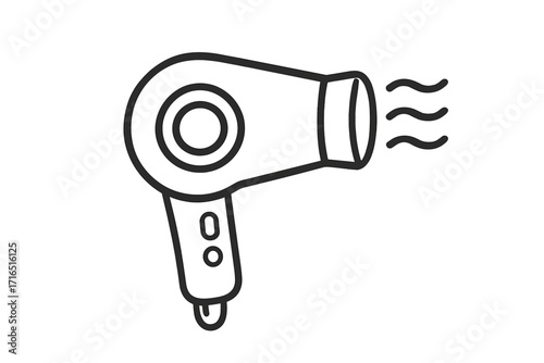 Hair dryer icon simple outline. Blow dryer vector line art symbol. Hairdressing and beauty salon equipment for styling. Hot air blowdryer appliance pictogram. Editable stroke.