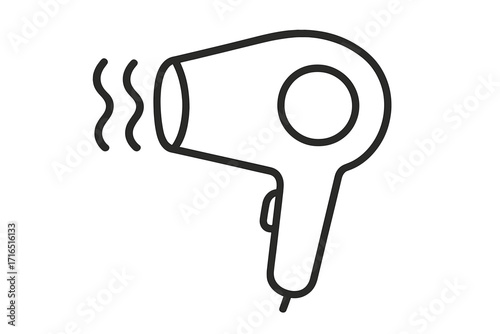 Hair dryer icon vector. Simple blow dryer outline symbol for beauty salon or hairdresser. Minimalist hairstyling tool pictogram. Linear electronic appliance for drying hair.