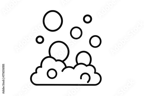 Simple line icon of soap foam and bubbles. Concept for washing, cleaning, and hygiene. Vector illustration of bath suds, effervescent water, or fizzy drinks. Minimalist design.