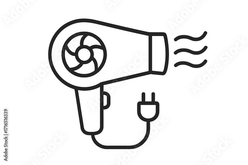 Hair dryer line icon. Hairdryer or blow dryer symbol for hair care and beauty salon. Electrical appliance for styling and grooming. Vector illustration of a hot air pictogram.