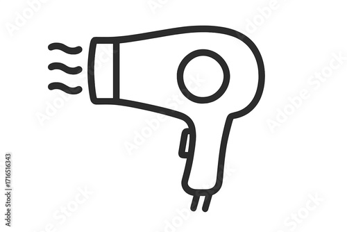 Hair dryer icon vector line art illustration. Simple blow dryer symbol for salon, beauty, and hair care. Minimalist grooming and styling electric appliance graphic design.