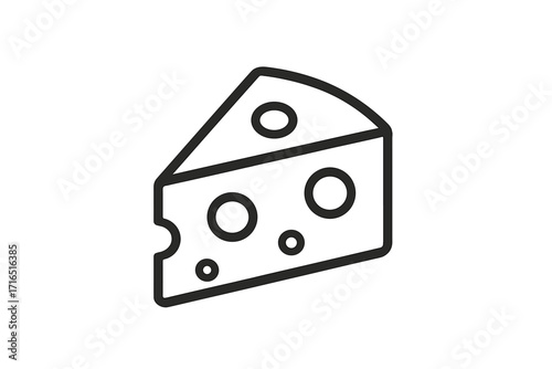 Cheese wedge outline icon. Vector linear symbol of a dairy food product. Simple illustration of swiss or emmental cheese piece for logo, web, app. Gourmet snack graphic.