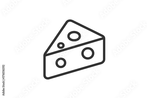 Cheese slice icon. Minimal outline symbol. Vector graphic for web, logo, app. Swiss cheese wedge sign. Dairy food concept. Emmental pictogram for creative design elements.