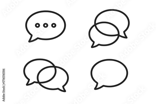 Speech bubble line icon set. Chat messenger symbol collection. Simple flat vector illustration for communication, dialogue, social media app and website ui design element.