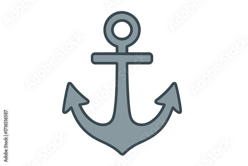 Anchor naval symbol of stability and security. Nautical marine flat icon. Vector logo for sea, ocean, boat, ship, travel, sailor, or navy. Maritime equipment illustration.
