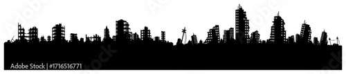 Destroyed City Skyline Silhouette for Apocalyptic Scene