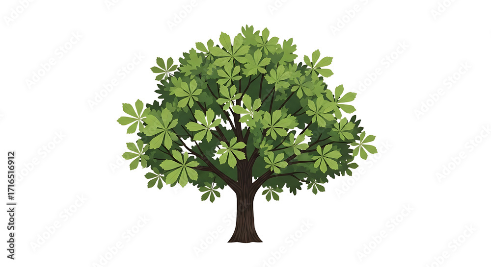 Obraz premium Lush Green Deciduous Tree with Palmate Leaves.