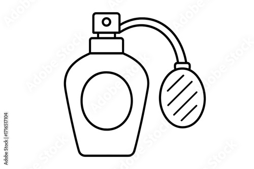 Perfume bottle line icon. Vector illustration of a vintage fragrance spray with atomizer. Beauty and fashion concept. Retro cosmetic scent container for graphic design, logo.