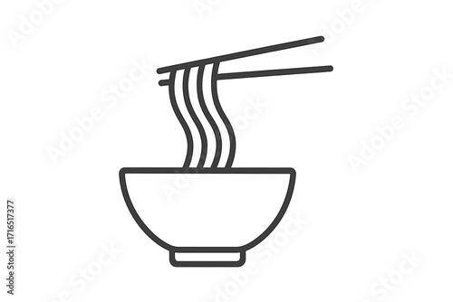 Minimalistic noodle bowl icon with chopsticks outline, vector cartoon illustration for web design, apps, banners, social networks, cards, Asian food symbol, transparent background