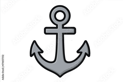 Anchor vector icon with a flat cartoon design. Nautical and marine symbol for a ship or boat. Sea travel concept. Graphic element for sailor, navy, maritime, and harbor logo.