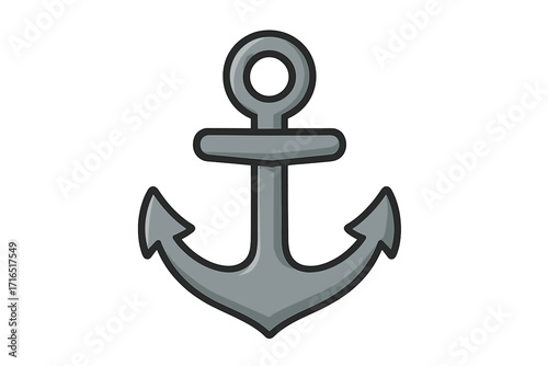 Anchor vector icon. Flat cartoon graphic illustration. Marine, nautical, sea symbol. Naval equipment for boat or ship. Metaphor for stability, strength, safety, and hope.