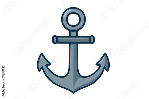 Anchor vector illustration. Flat cartoon icon of nautical marine equipment. Sea, boat or ship symbol isolated on white background. Simple graphic sign for travel or navy.