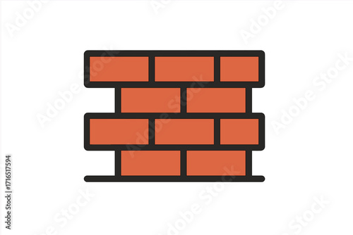 Brick wall icon. Flat vector graphic illustration. Symbol of construction, building, barrier, or architecture. Red brickwork masonry pattern, simple cartoon design element.