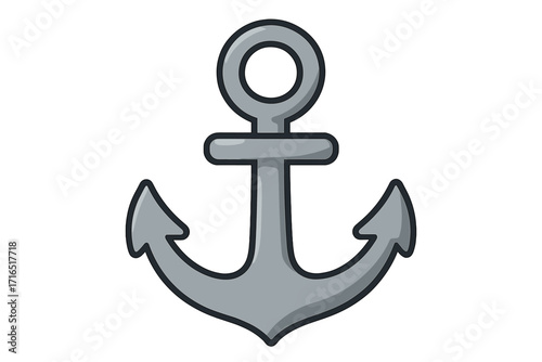 Anchor flat vector illustration. Cartoon nautical marine icon. Ship and boat equipment for safety and stability. Sea, ocean, sail and navy symbol. Isolated graphic element.