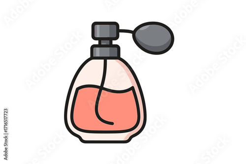 Elegant perfume bottle with atomizer spray isolated on transparent background, beauty fragrance vector illustration for web, books, cards, apps, cosmetic design elements set