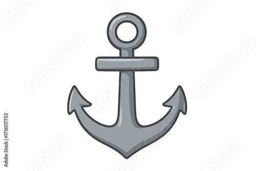 Anchor vector icon. Flat cartoon illustration of a nautical symbol. Marine, maritime, and naval equipment for boat or ship stability. Simple, isolated graphic element.